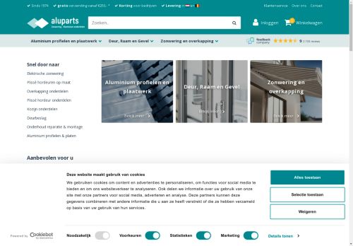 Screenshot van aluparts.nl