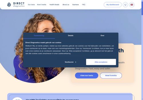 Screenshot van directdiagnostics.nl