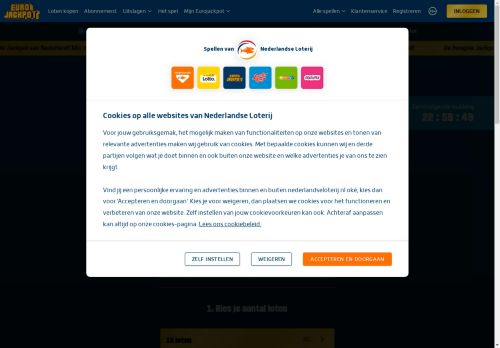 Screenshot van eurojackpot.nederlandseloterij.nl