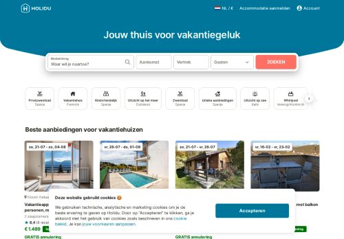 Screenshot van holidu.nl