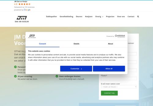 Screenshot van jmdakenkozijn.nl