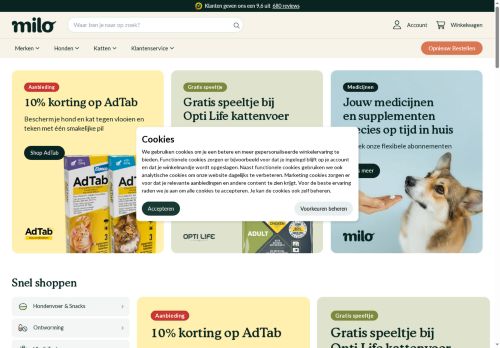 Screenshot van milo.nl