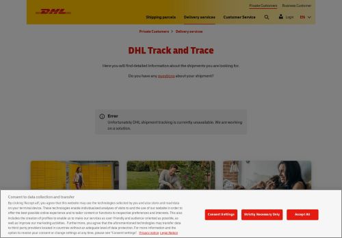 Screenshot van nolp.dhl.de