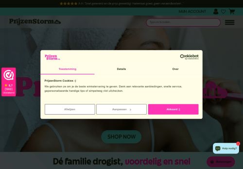 Screenshot van prijzenstorm.nl