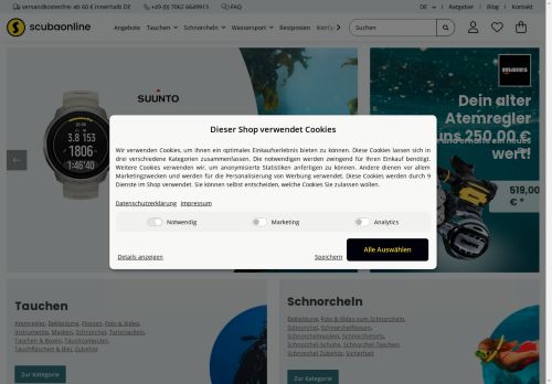 Screenshot van scubaonline.de