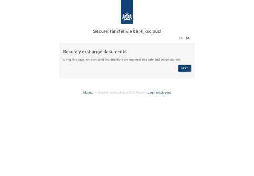 Screenshot van securetransfer.rijkscloud.nl