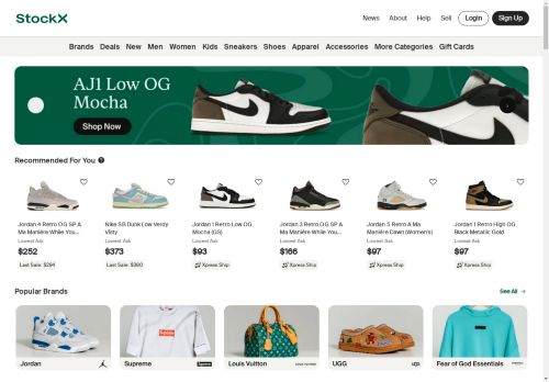 Screenshot van stockx.com