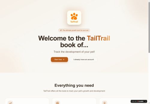 Screenshot van tailtrail.lovable.app