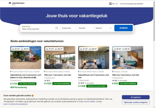 Screenshot van vakantiehuizendirect.nl