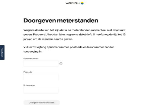 Screenshot van vattenfall-meterstanden.pti.nl