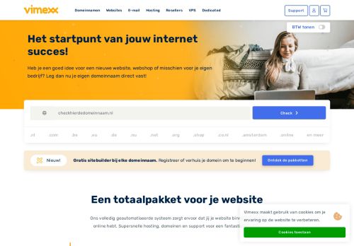 Screenshot van vimexx.nl