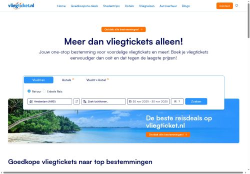 Screenshot van vliegticket.nl