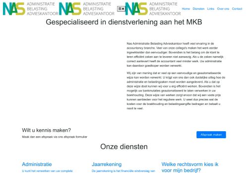 Screenshot van administratie-belastingadvieskantoor-nas.nl