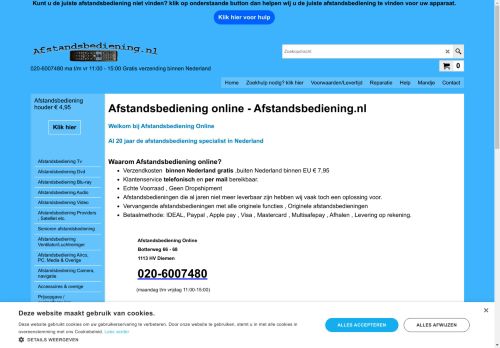 Screenshot van afstandsbediening.nl