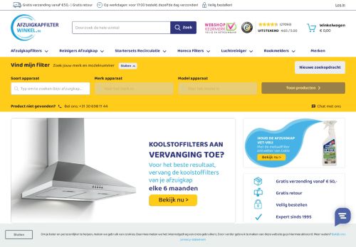 Screenshot van afzuigkapfilterwinkel.nl