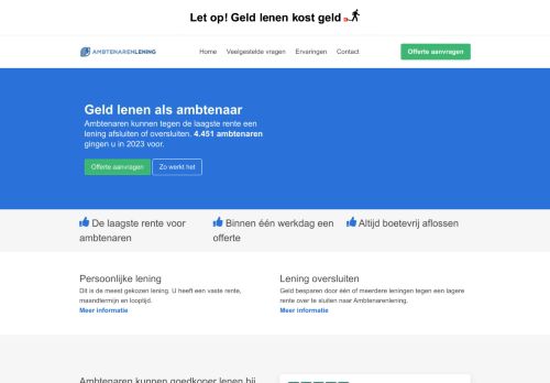 Screenshot van ambtenarenlening.nl