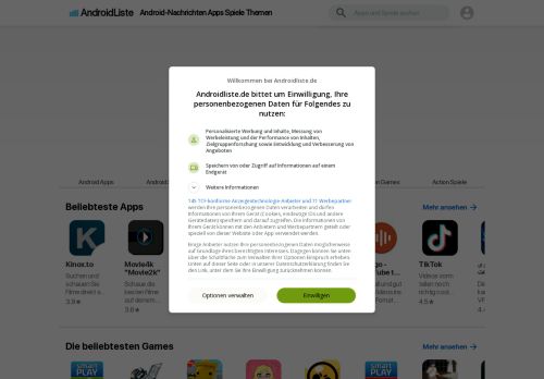 Screenshot van androidliste.de
