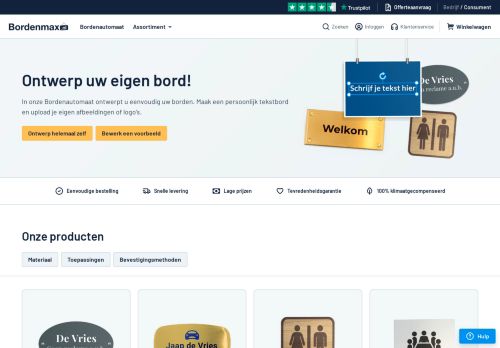 Screenshot van bordenmax.nl