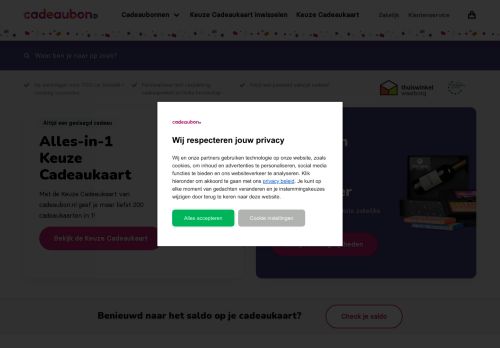 Screenshot van cadeaubon.nl