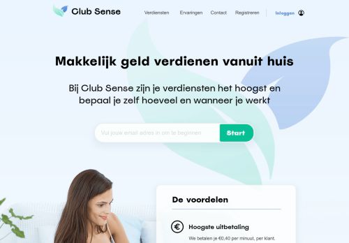 Screenshot van clubsense.nl