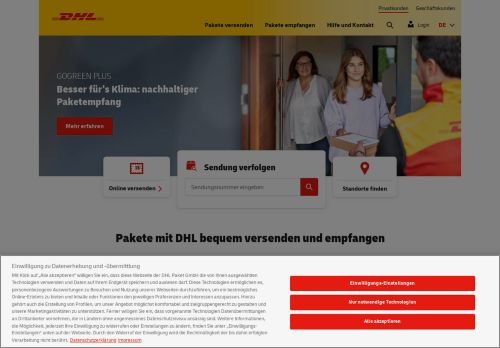 Screenshot van dhl.de