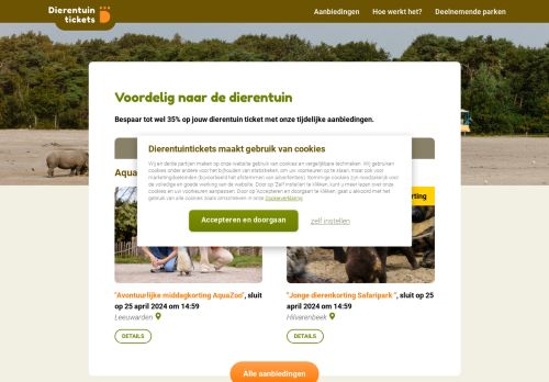 Screenshot van dierentuintickets.nl