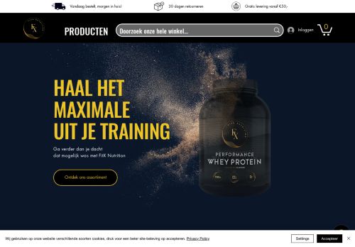 Screenshot van fitxnutrition.nl