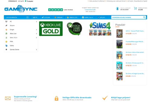 Screenshot van gamesync.nl