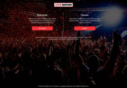 Screenshot van livenation.be