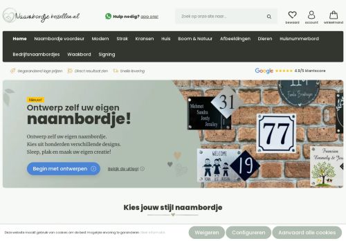Screenshot van naambordjebestellen.nl