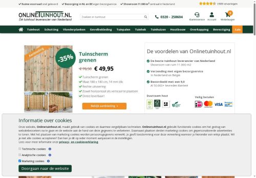 Screenshot van onlinetuinhout.nl