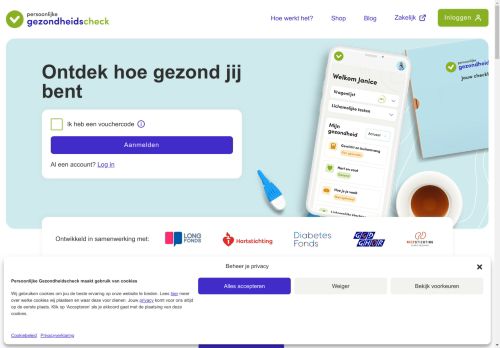 Screenshot van persoonlijkegezondheidscheck.nl