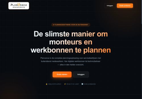 Screenshot van planvance.nl