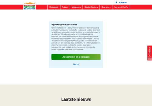 Screenshot van postcodeloterij.nl