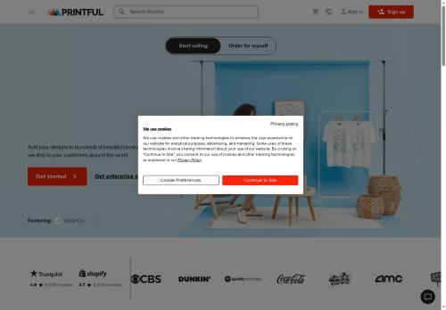 Screenshot van printful.com