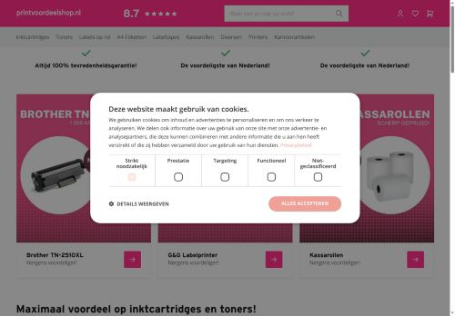 Screenshot van printvoordeelshop.nl