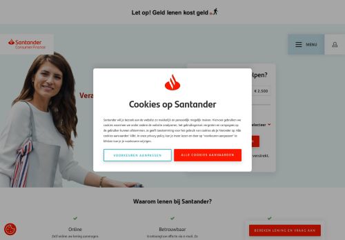 Screenshot van santander.nl