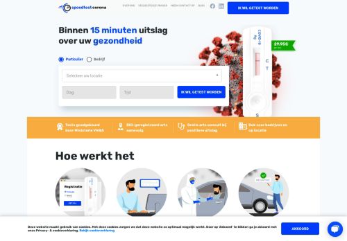 Screenshot van spoedtestcorona.nl