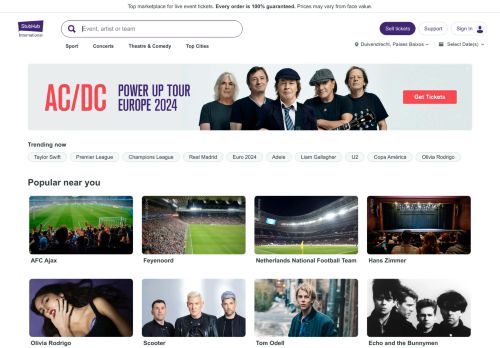 Screenshot van stubhub.ie