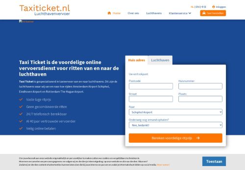 Screenshot van taxiticket.nl