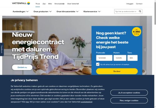 Screenshot van vattenfall.nl