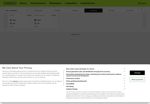Screenshot van voetbalzone.nl