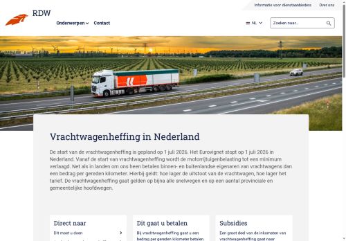 Screenshot van vrachtwagenheffing.nl